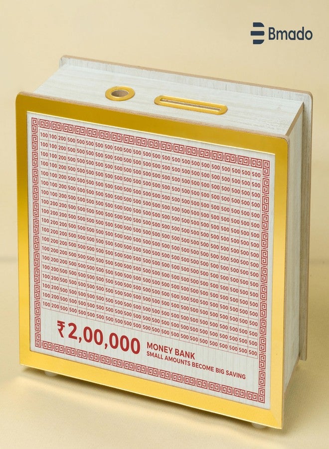 Bmado Wooden Money Bank | Laminated Secure Saver Box | Secure Your Money from Mold | Writable with Any Pen | 2 Lakh Savings Piggy Bank for Kids & Adults - Image 2